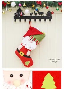Détail de la botte de Noël style Père Noël avec barbe en peluche et sapin vert brodé