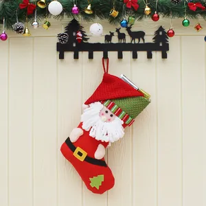 Grande chaussette de Noël rouge avec Père Noël 3D et décoration de sapin vert