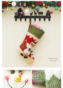 Detailed close-up of a Christmas snowman stocking with red felt fabric and 3D textures