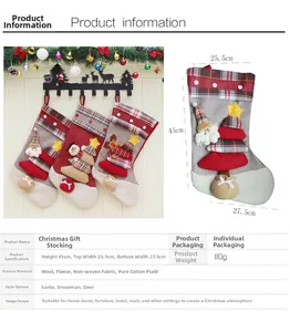 Detaillierte Größenangaben für Weihnachtsstrumpf-Geschenktüten mit 3D-Applikationen