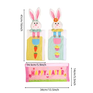 Juego de 3 fundas para manijas de refrigerador de Pascua con conejo y Happy Easter