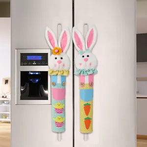 Cubiertas para Manijas de Refrigerador de Pascua Patrón de Conejo Zanahoria Pollito Fundas Protectoras de Poliéster para Cocina