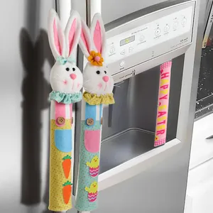 Juego de fundas de pascua para manijas de refrigerador con conejitos y Happy Easter