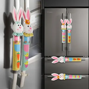 Juego de fundas para asas de refrigerador de conejo de Pascua con motivos de zanahoria