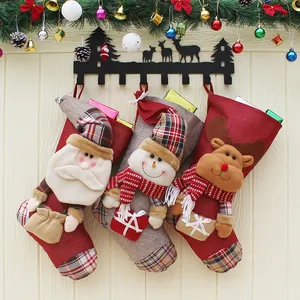 Calza di Natale Grande Sacchetto Regalo 3D Babbo Natale Pupazzo di Neve Renna Scozzese Calza Appesa Per Decorazioni Natalizie