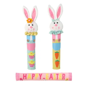 Juego de 3 fundas para manijas de refrigerador de conejo de Pascua con diseño de tela