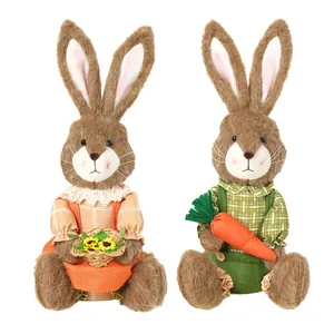 Easter bunny plush dolls set with sunflower and carrot in country style decor