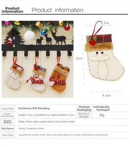 Detailed size chart for 13cm Christmas socks with Santa, Snowman and Reindeer motifs