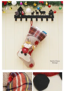 Detailed view of the Santa Style Christmas stocking fabric with 3D applique and embroidery