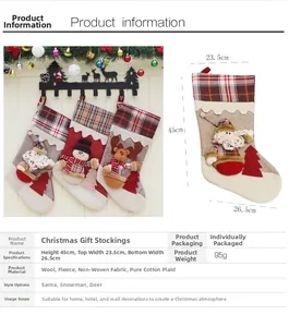 Tableau des tailles pour chaussettes de Noël 3D de 45 cm avec Père Noël et bonhomme