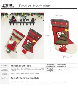 Detailed view of large Christmas stockings with Santa and snowman embroidery designs