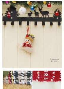 Detail of fabric snowman Christmas stocking with red scarf and hanging loop