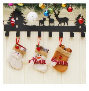 Detailed black metal Christmas reindeer and forest silhouette wall hook with 8 hangers