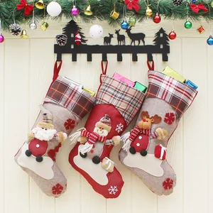 Large Christmas Stocking Xmas Decoration Gift Bag 3D Santa Snowman Reindeer Pattern For Home Festive Holiday Ornament