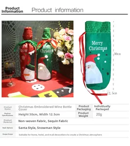 Detailed size specifications for Merry Christmas wine bottle covers with sequin embroidery