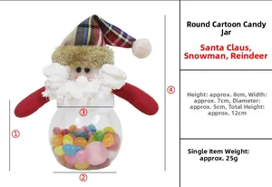 Detailed view of Santa Christmas candy jar showing size 12x7cm and 5cm diameter specs