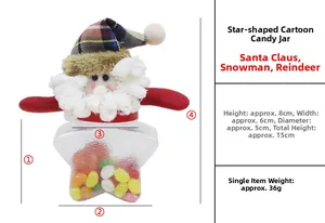 Detailed size parameters of Santa themed star shaped clear plastic Christmas candy jar