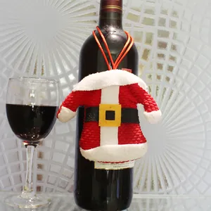 Christmas Santa Claus wine bottle cover decoration with plush trim and belt details