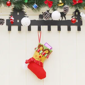 Christmas stocking gift bag with cartoon reindeer and stripes for festive home decoration