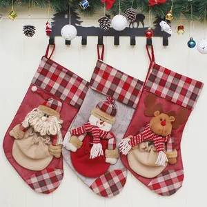 Set of 3 Christmas stockings with Santa, Snowman and Reindeer for holiday tree decoration