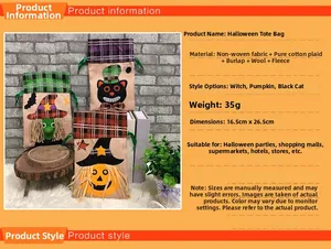 Detail of Halloween candy bags with cartoon witch, pumpkin and black cat designs