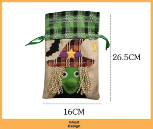Close-up of Halloween witch drawstring candy bag with 26.5x16cm dimensions