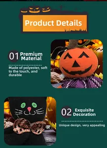 Detail der Halloween-Dekoration aus weichem Polyester mit Kürbis und Katze