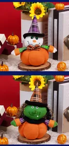 Détails de poupées citrouilles en peluche avec chapeaux de sorcière pour Halloween