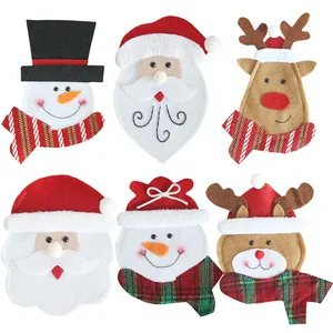 6-delige set kerstbestekhouders met viltdecoraties van kerstman, sneeuwpop en rendier