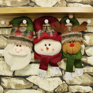 Decorazione Sospesa di Natale Babbo Natale Pupazzo di Neve Renna Peluche Appendiporta Tessuto a Quadri Maglia Festa Casa Ornamento