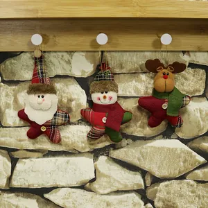 Ornement Suspendu de Noël en Forme d'Étoile Dessin Animé Père Noël Bonhomme de Neige Élan en Tissu Non Tissé et Lin