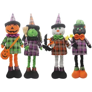 Lot de poupées d'Halloween extensibles avec citrouille, sorcière, fantôme et chat noir
