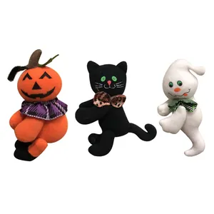 Halloween Plüsch Dekoset mit Kürbis Geist und schwarzer Katze zum Aufhängen