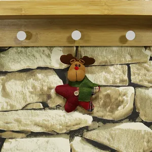 Décoration de Noël renne en peluche en forme d'étoile avec bouton en bois et cordon doré