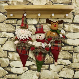 Christmas Hanging Ornament Santa Snowman Reindeer Plaid Linen Fabric Candy Bag Xmas Tree Party Decor Holiday Gift Pouch