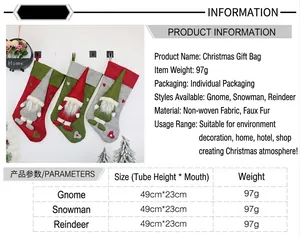 Set aus drei Weihnachtssocken mit Wichtel-Motiven: Weihnachtsmann, Schneemann und Elch
