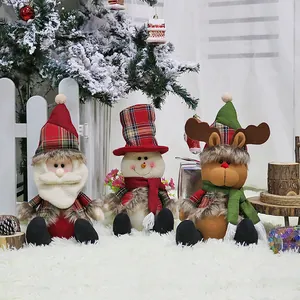 Christmas Plush Sitting Doll Santa Claus Snowman Reindeer Ornament For Home Office Shopping Mall Festive Decor Gift