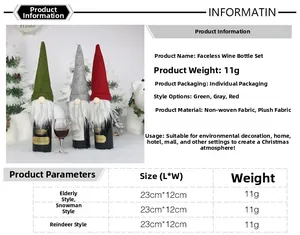 Detailed view of handmade plush Christmas gnome wine bottle covers in three colors