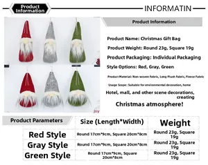 Detailed view of Christmas faceless gnome ornaments with size and weight dimensions