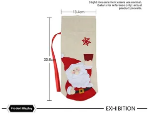 Copribottiglia natalizio in juta con applique Babbo Natale e dimensioni di 30,6 x 13,4 cm
