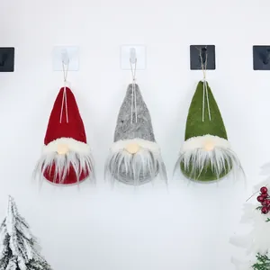 Three-piece Christmas faceless gnome hanging decorations in red, gray, and green felt