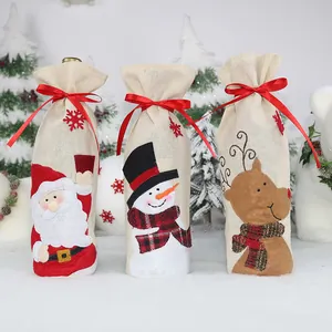 Copribottiglia di Vino di Natale Sacchetti Regalo in Iuta Motivi Babbo Natale Pupazzo di Neve Renna Decorazioni Tavola Festa
