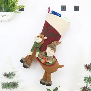 Christmas stocking with 3D Santa and reindeer decor for festive holiday tree ornaments