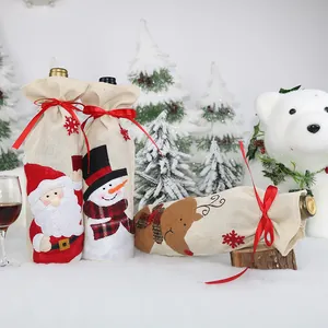 Copribottiglie di vino natalizi con ricamo Babbo Natale Pupazzo di neve e Renna