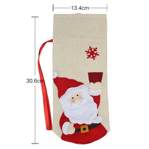 Copribottiglia di vino natalizio in tela con ricamo di Babbo Natale, misura 30x13 cm