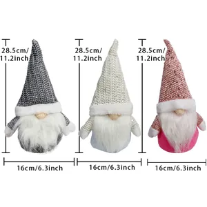 Detailed dimensions of 28.5cm tall Nordic Christmas gnomes in grey, white, and pink tones