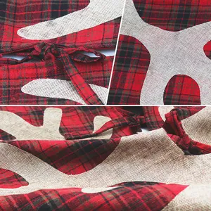 Plaid Christmas tree skirt with reindeer antler design and rustic linen fabric details