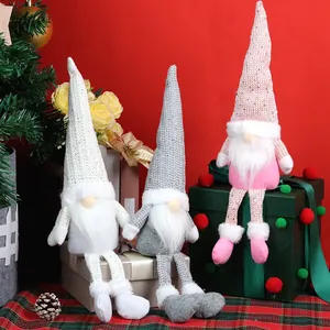 Christmas Gnome Decor Plush Seated Long Leg Gonk Doll With Sequin Hat White Gray Pink Nordic Xmas Ornament For Home Holiday