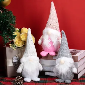 Handmade Christmas Gnome Plush Decoration Faceless Santa Doll With Sequin Knit Hat Nordic Home Decor Holiday Ornament Gift