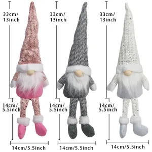 Three Nordic Faceless Gnomes Christmas dolls in pink, grey and white colors with measurements